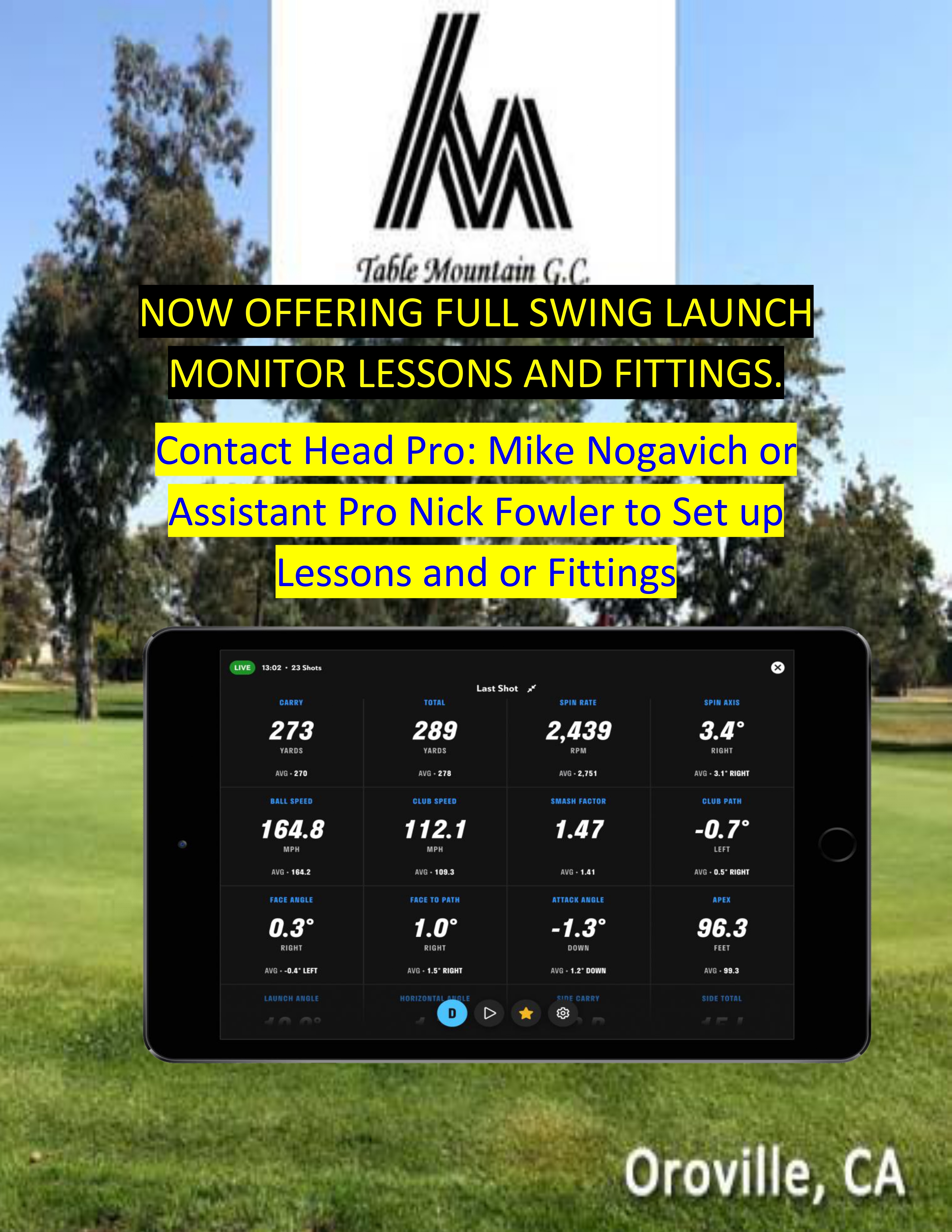 Now Offering full Swing  Launch Monitor  Lesson and Fittings 